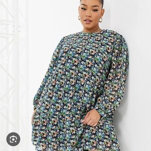 Wednesday's Girl long sleeve mini smock dress with full skirt in vintage floral